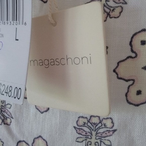 NWT Magaschoni Floral Linen Maxi Dress Cream L Large Summer Flower Cottagecore - Picture 4 of 12